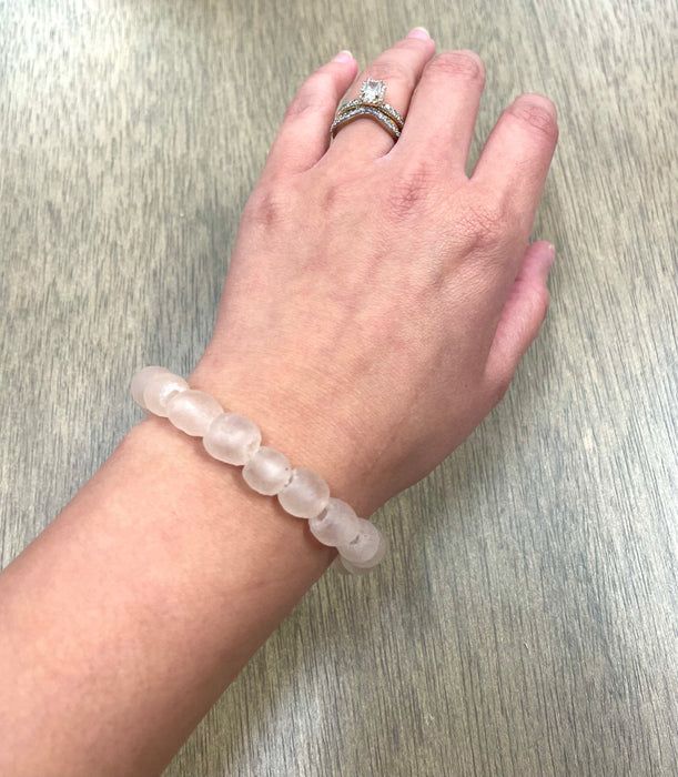 Sea Glass Bead Bracelet Pink